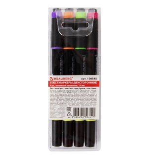 BRAUBERG текстовыделителей двусторонних 4 шт., линия 1-4 мм
