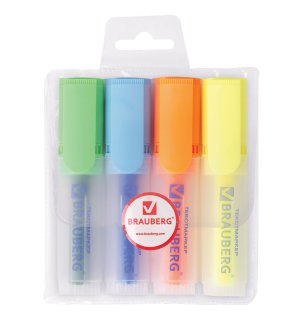 BRAUBERG "FLUO" набор маркеров-текстовыделителей 4 шт., линия 1-5 мм
