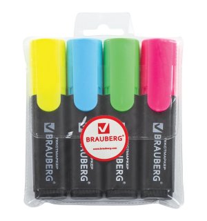 BRAUBERG "Contract" набор маркеров-текстовыделителей 4 шт., линия 1-5 мм