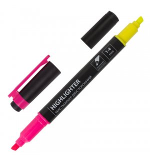 BRAUBERG Текстовыделитель двусторонний, желтый/розовый, линия 1-4 мм