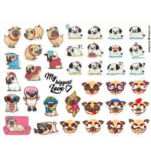 Мопс. Лист виниловых наклеек А4