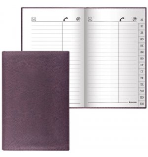 BRAUBERG Телефонная книжка А7, 80х130 мм, 56 л., вырубной алфавит, "Favorite", под классическую кожу, коричневая