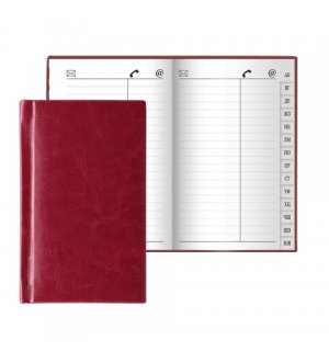 BRAUBERG Телефонная книжка А7, 80х130 мм, 56 л., вырубной алфавит, "Imperial", под гладкую кожу, бордовая