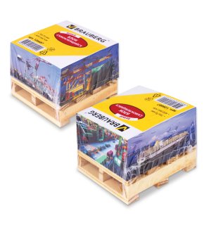 BRAUBERG Блок самоклеящийся (стикер), 76×76 мм, 400 л., белый, дизайн «контейнер», на деревянной подставке