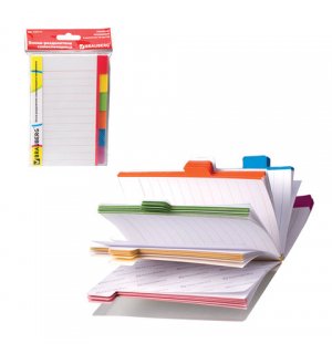 BRAUBERG Блоки-разделители самоклеящиеся, линованные, 148х98 мм, 6 цветов х 10 листов, пластиковая книжка