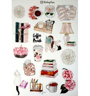 Coffee Break Camelia. Лист виниловых наклеек А6
