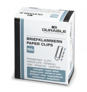 DURABLE Скрепки (Германия), 26 мм, омедненные, 100 штук, в картонной коробке
