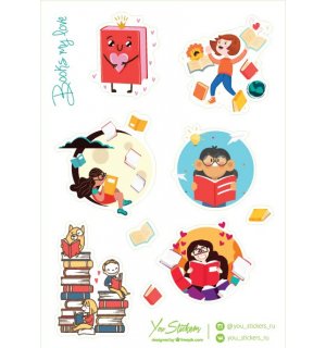 Girls & books. Лист виниловых наклеек А5