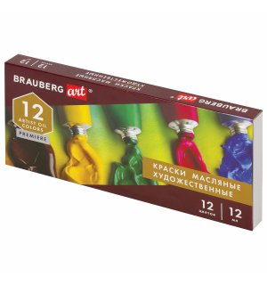 BRAUBERG ART PREMIERE Краски масляные художественные, НАБОР 12 цветов, в тубах 12 мл