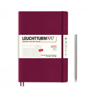 Leuchtturm1917 Планер-блокнот ежемесячный на 2023 год, 16 месячный, Soft Cover Composition Port Red винный B5