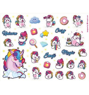 Unicorn_Crazy. Лист виниловых наклеек А4