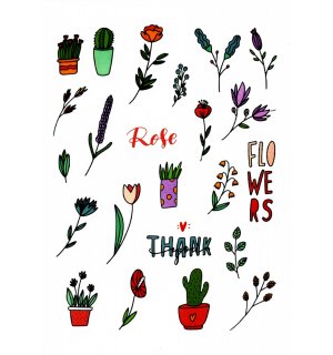 Rose Flowers. Лист виниловых наклеек А6