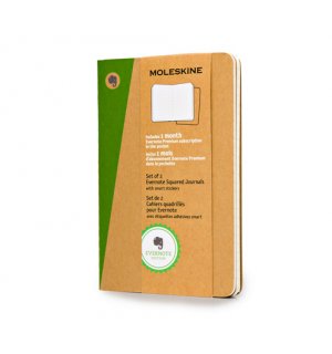 Записная книжка Moleskine Evernote Cahier (в клетку), Pocket, бежевая (2шт.)
