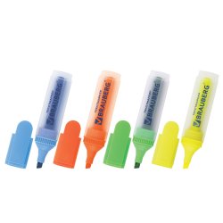 BRAUBERG "FLUO" набор маркеров-текстовыделителей 4 шт., линия 1-5 мм
