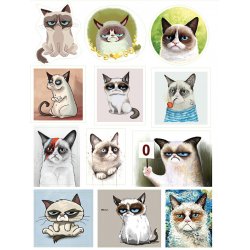 Сердитый кот (Grumpy Cat). Лист виниловых наклеек А4