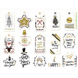 Новогодние Бирочки. Лист виниловых наклеек А4