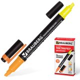 BRAUBERG Текстовыделитель двусторонний, желтый/оранжевый, линия 1-4 мм