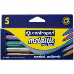 CENTROPEN Набор маркеров для декорирования Metallic Markers 5 цветов, металлик, пулевидные, линия 2-3 мм